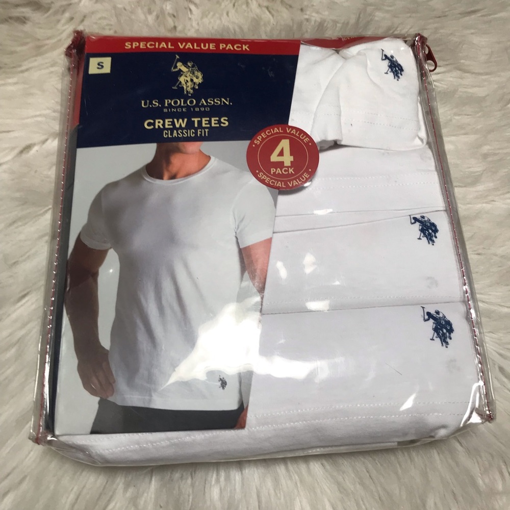 US Polo Assn 4 Crew Neck Tees,  White Classic Fit Cotton T-Shirts size small